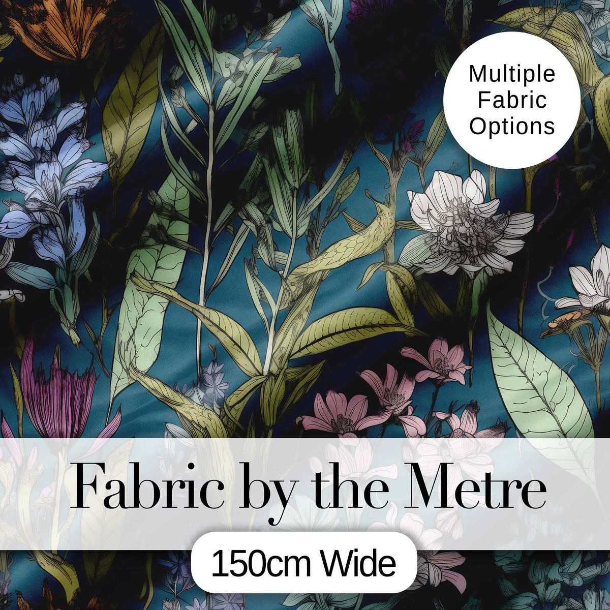 Elegant Botanical Floral Line Art Green Background Seamless Pattern  Digital Print Material by the Metre UK Sewing Quilting Textile