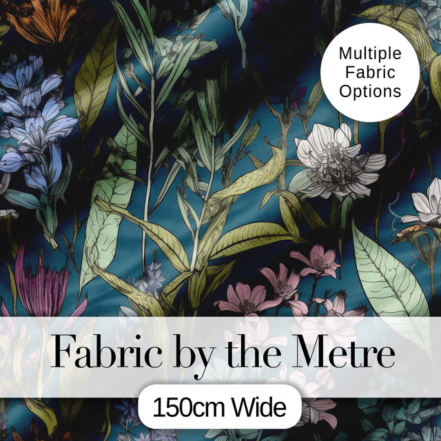 Elegant Botanical Floral Line Art Green Background Seamless Pattern  Digital Print Material by the Metre UK Sewing Quilting Textile
