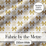 Gold Glitter Snowflake and Bow Christmas Pattern Cute Unique Gift  Digital Print Material by the Metre UK Sewing Quilting Textile