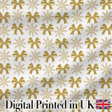 Gold Glitter Snowflake and Bow Christmas Pattern Cute Unique Gift  Digital Print Material by the Metre UK Sewing Quilting Textile