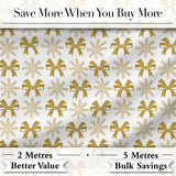 Gold Glitter Snowflake and Bow Christmas Pattern Cute Unique Gift  Digital Print Material by the Metre UK Sewing Quilting Textile