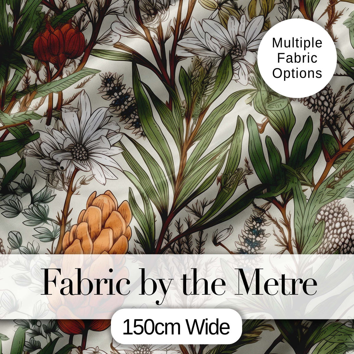 Botanical Garden Floral Pattern Natural Tones Beautiful Coffee Cup  Digital Print Material by the Metre UK Sewing Quilting Textile