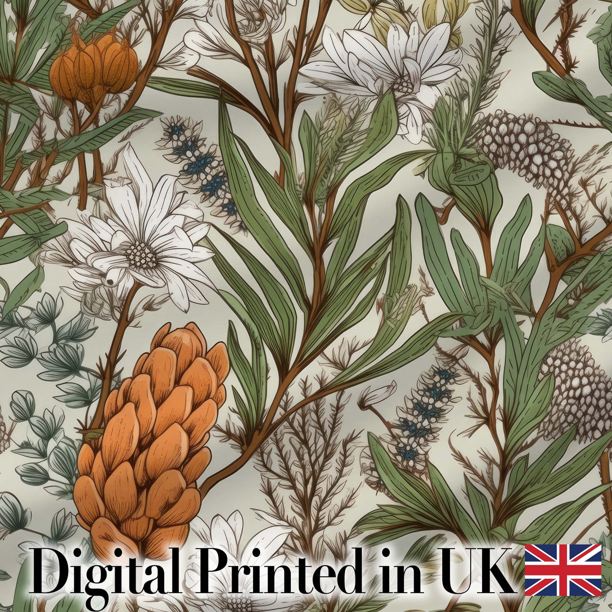 Botanical Garden Floral Pattern Natural Tones Beautiful Coffee Cup  Digital Print Material by the Metre UK Sewing Quilting Textile