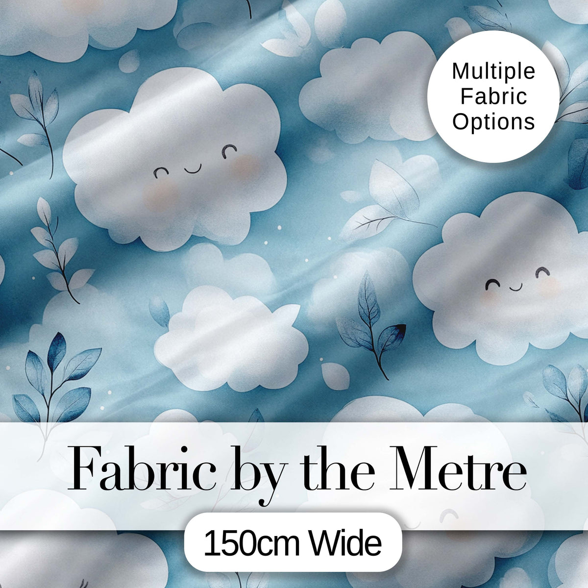 Soft Smiling Cloud Blue Sky Baby Pattern Stylish Everyday  Lovely  Digital Print Material by the Metre UK Sewing Quilting Textile