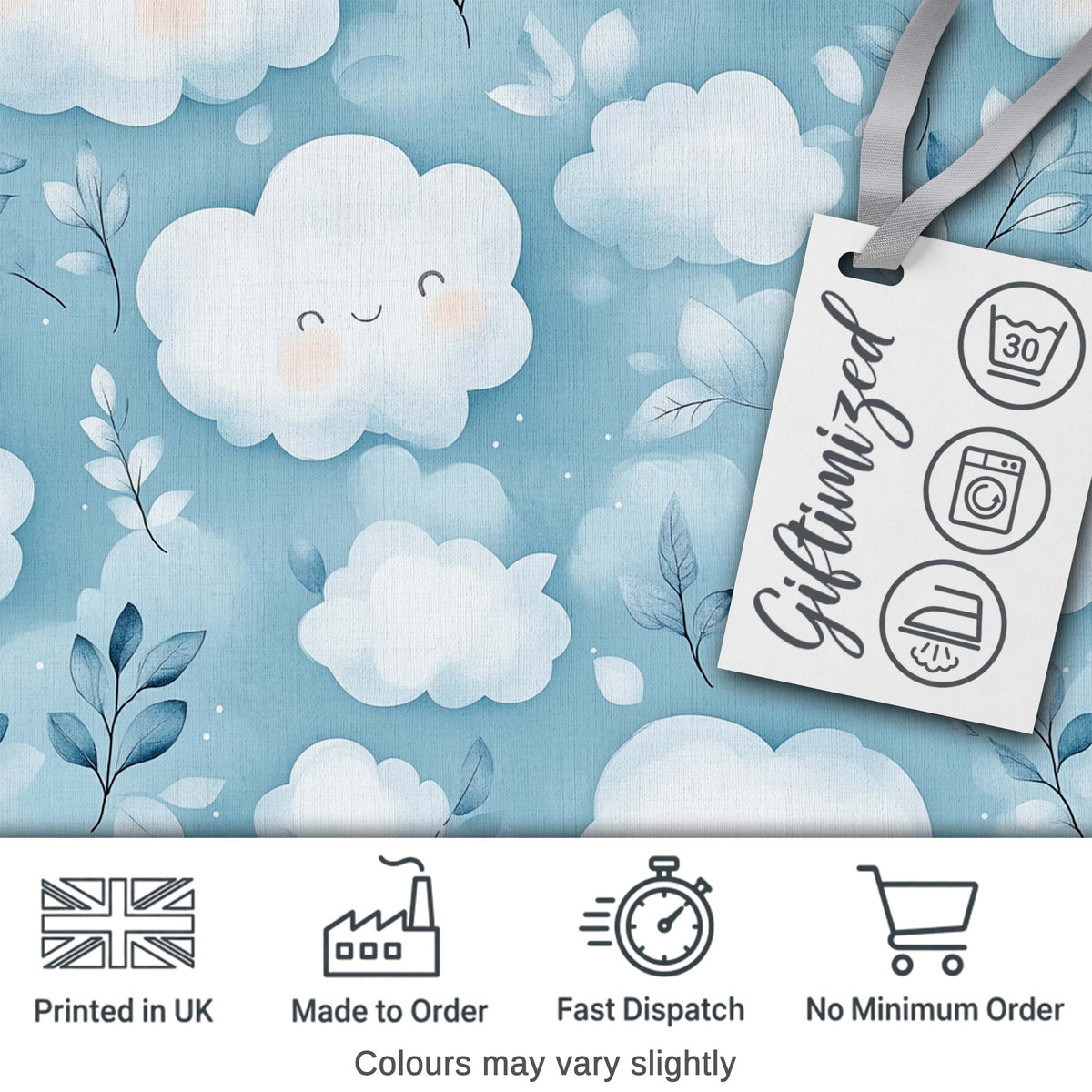 Soft Smiling Cloud Blue Sky Baby Pattern Stylish Everyday  Lovely  Digital Print Material by the Metre UK Sewing Quilting Textile