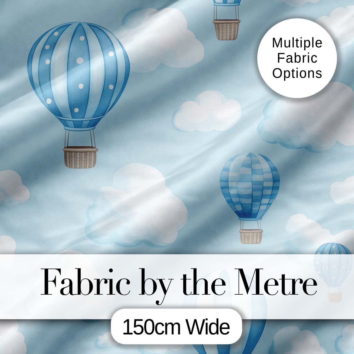 Blue Hot Air Balloon Sky Pattern Cute Nursery Design Lovely  Digital Print Material by the Metre UK Sewing Quilting Textile