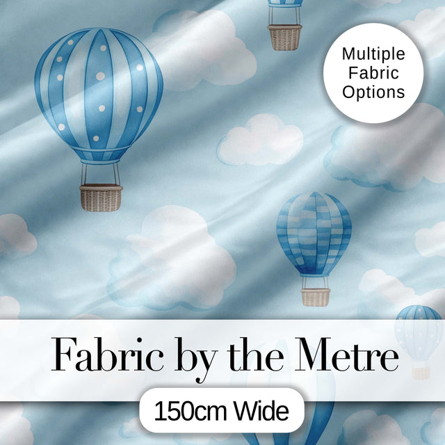 Blue Hot Air Balloon Sky Pattern Cute Nursery Design Lovely  Digital Print Material by the Metre UK Sewing Quilting Textile