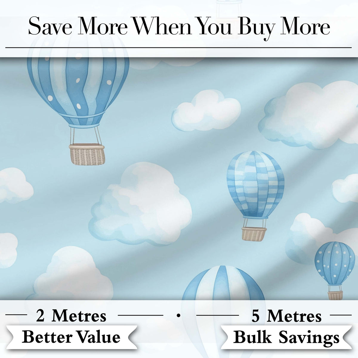 Blue Hot Air Balloon Sky Pattern Cute Nursery Design Lovely  Digital Print Material by the Metre UK Sewing Quilting Textile