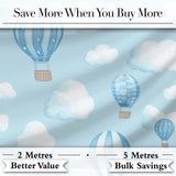 Blue Hot Air Balloon Sky Pattern Cute Nursery Design Lovely  Digital Print Material by the Metre UK Sewing Quilting Textile