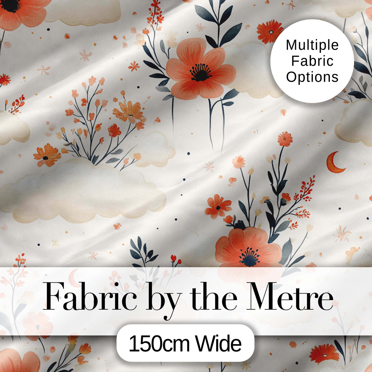 Watercolour Floral Cloud Pattern Soft Peach Tones Cute Unique Gift  Digital Print Material by the Metre UK Sewing Quilting Textile