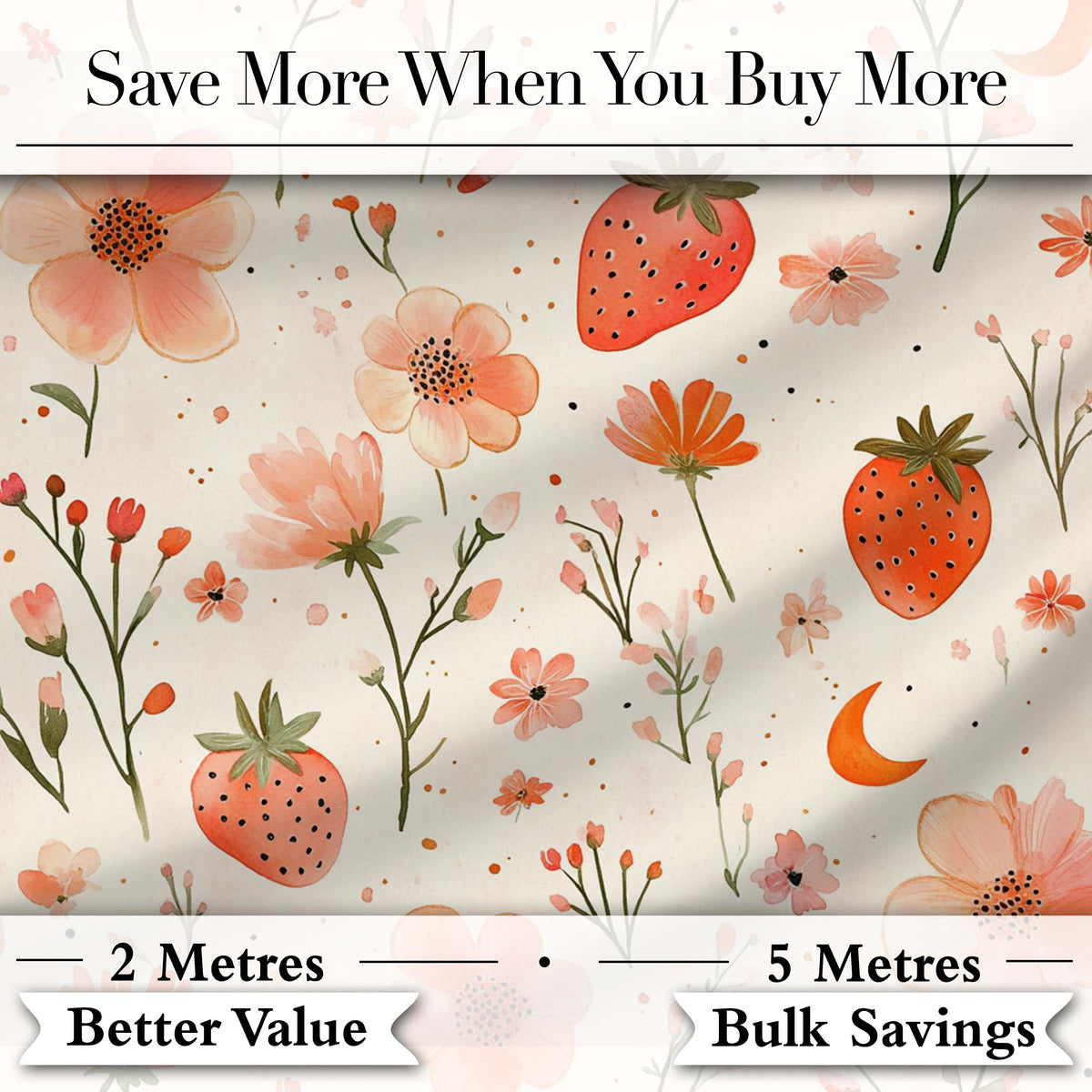 Strawberry and Floral Cute Summer Pattern Charming  Decor  Digital Print Material by the Metre UK Sewing Quilting Textile
