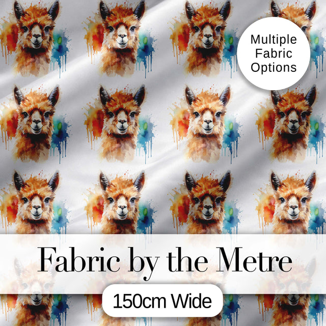 Watercolour Alpaca Pattern Cute Animal Artistic Design Lovely  Digital Print Material by the Metre UK Sewing Quilting Textile