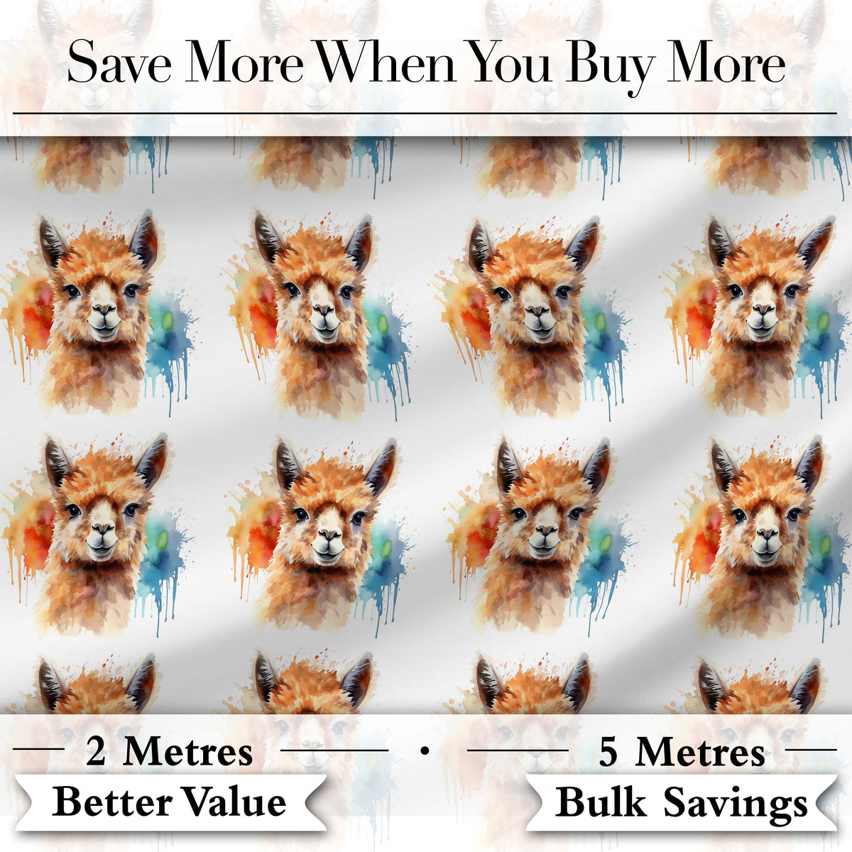 Watercolour Alpaca Pattern Cute Animal Artistic Design Lovely  Digital Print Material by the Metre UK Sewing Quilting Textile
