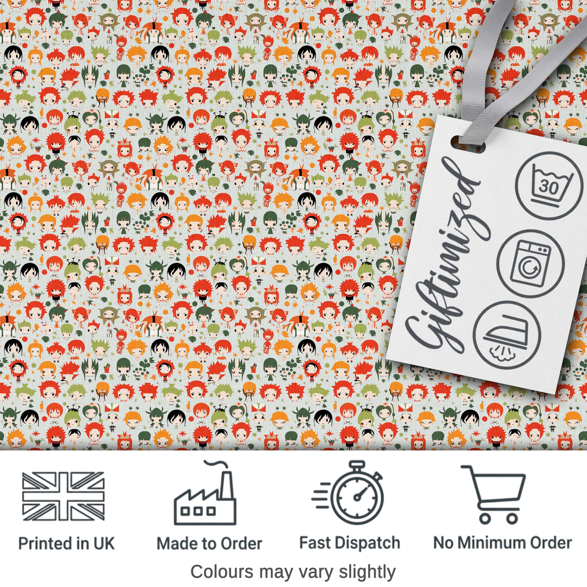 Chibi Cartoon Character Mixed Pattern Cute Kids Design Lovely  Digital Print Material by the Metre UK Sewing Quilting Textile