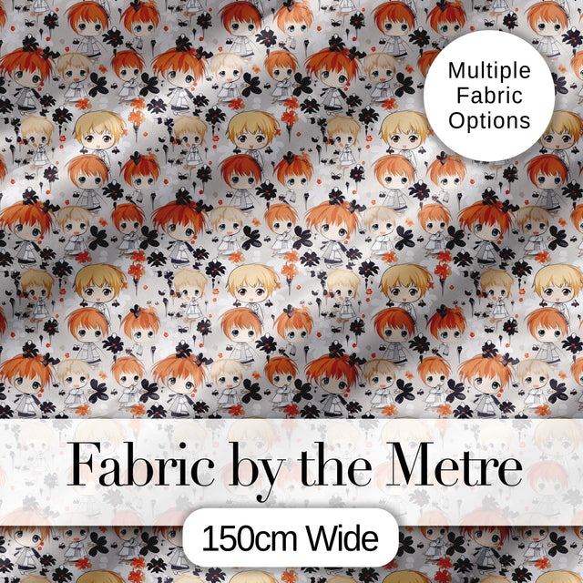 Cute Chibi Kids Floral Pattern Kawaii Character Design Lovely  Digital Print Material by the Metre UK Sewing Quilting Textile