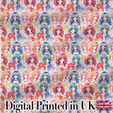 Colourful Anime Girls Pastel Star Pattern Kawaii Character Design  Digital Print Material by the Metre UK Sewing Quilting Textile