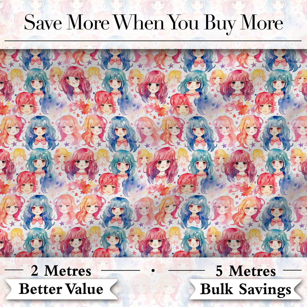 Colourful Anime Girls Pastel Star Pattern Kawaii Character Design  Digital Print Material by the Metre UK Sewing Quilting Textile