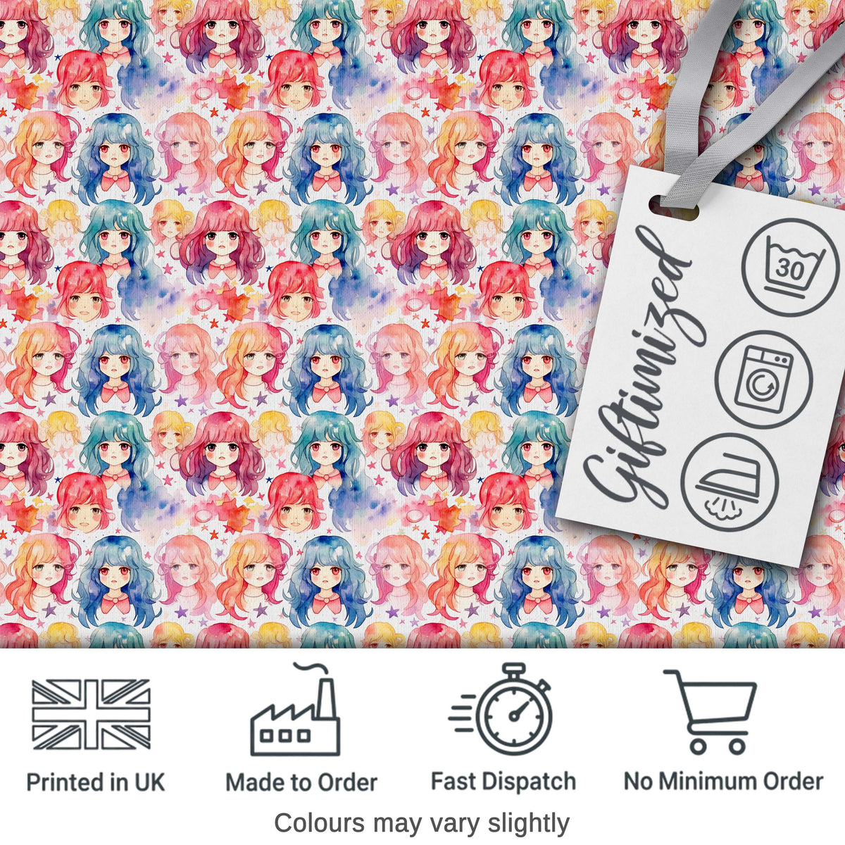 Colourful Anime Girls Pastel Star Pattern Kawaii Character Design  Digital Print Material by the Metre UK Sewing Quilting Textile