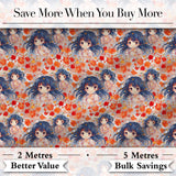 Anime Girl Floral Orange Blue Pattern Kawaii Character Design Lovely  Digital Print Material by the Metre UK Sewing Quilting Textile