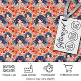 Anime Girl Floral Orange Blue Pattern Kawaii Character Design Lovely  Digital Print Material by the Metre UK Sewing Quilting Textile