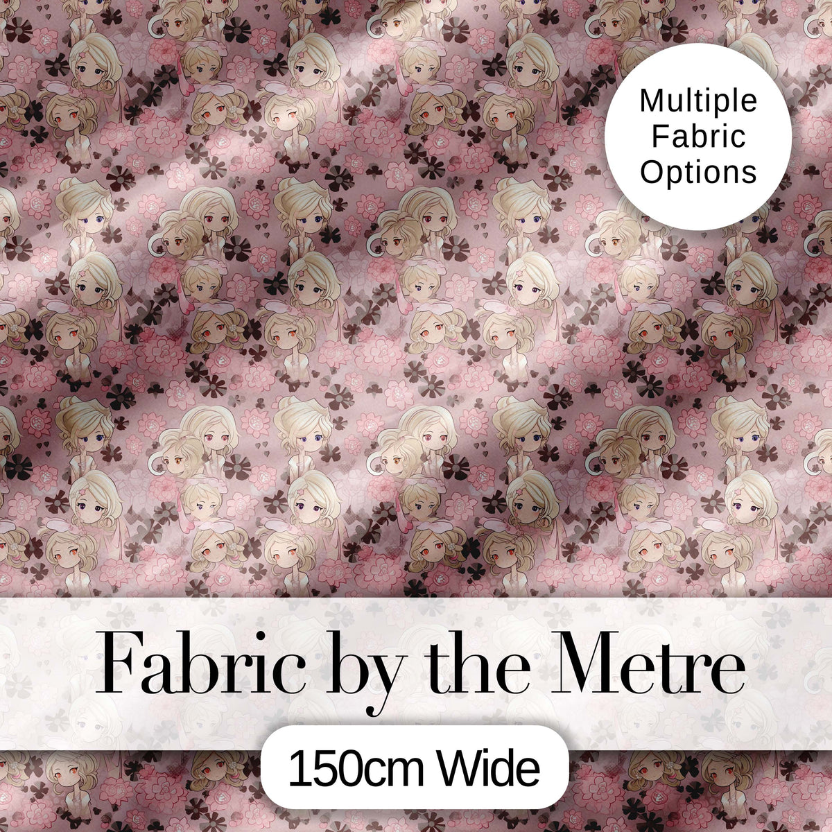 Blonde Chibi Girl Floral Pink Pattern Cute Character Design Lovely  Digital Print Material by the Metre UK Sewing Quilting Textile