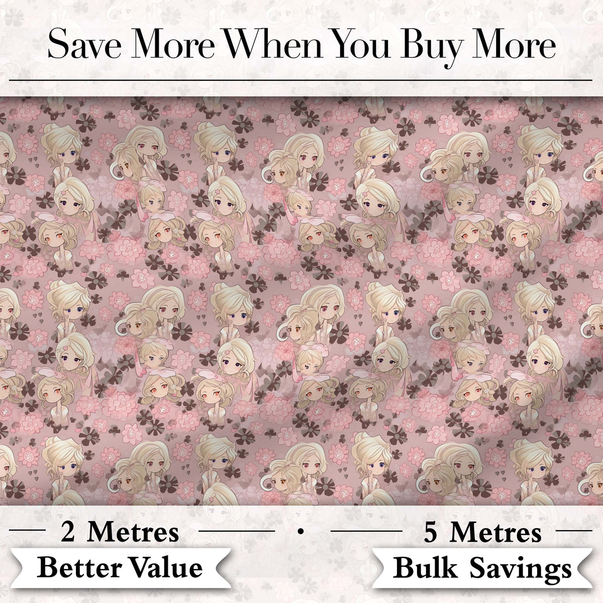 Blonde Chibi Girl Floral Pink Pattern Cute Character Design Lovely  Digital Print Material by the Metre UK Sewing Quilting Textile