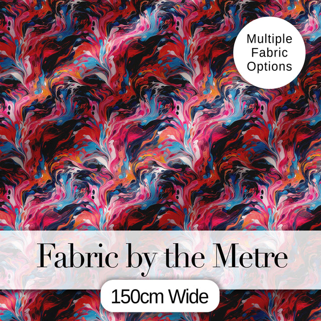 Vibrant Fluid Marble Swirl Abstract Pattern Pink Blue Orange Lovely  Digital Print Material by the Metre UK Sewing Quilting Textile