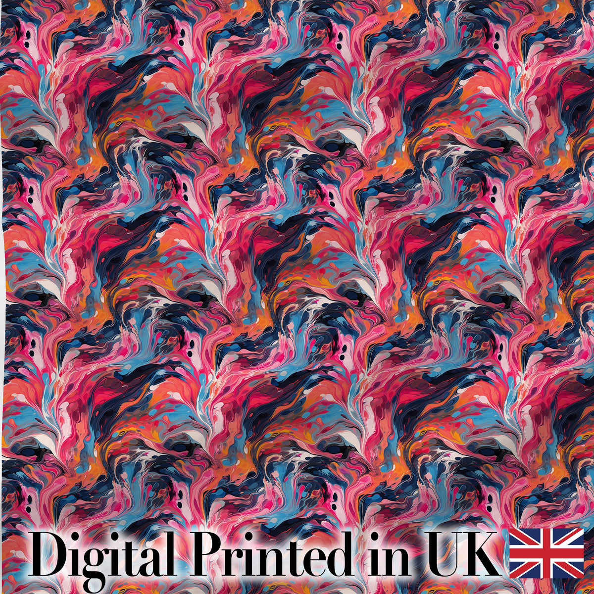Vibrant Fluid Marble Swirl Abstract Pattern Pink Blue Orange Lovely  Digital Print Material by the Metre UK Sewing Quilting Textile