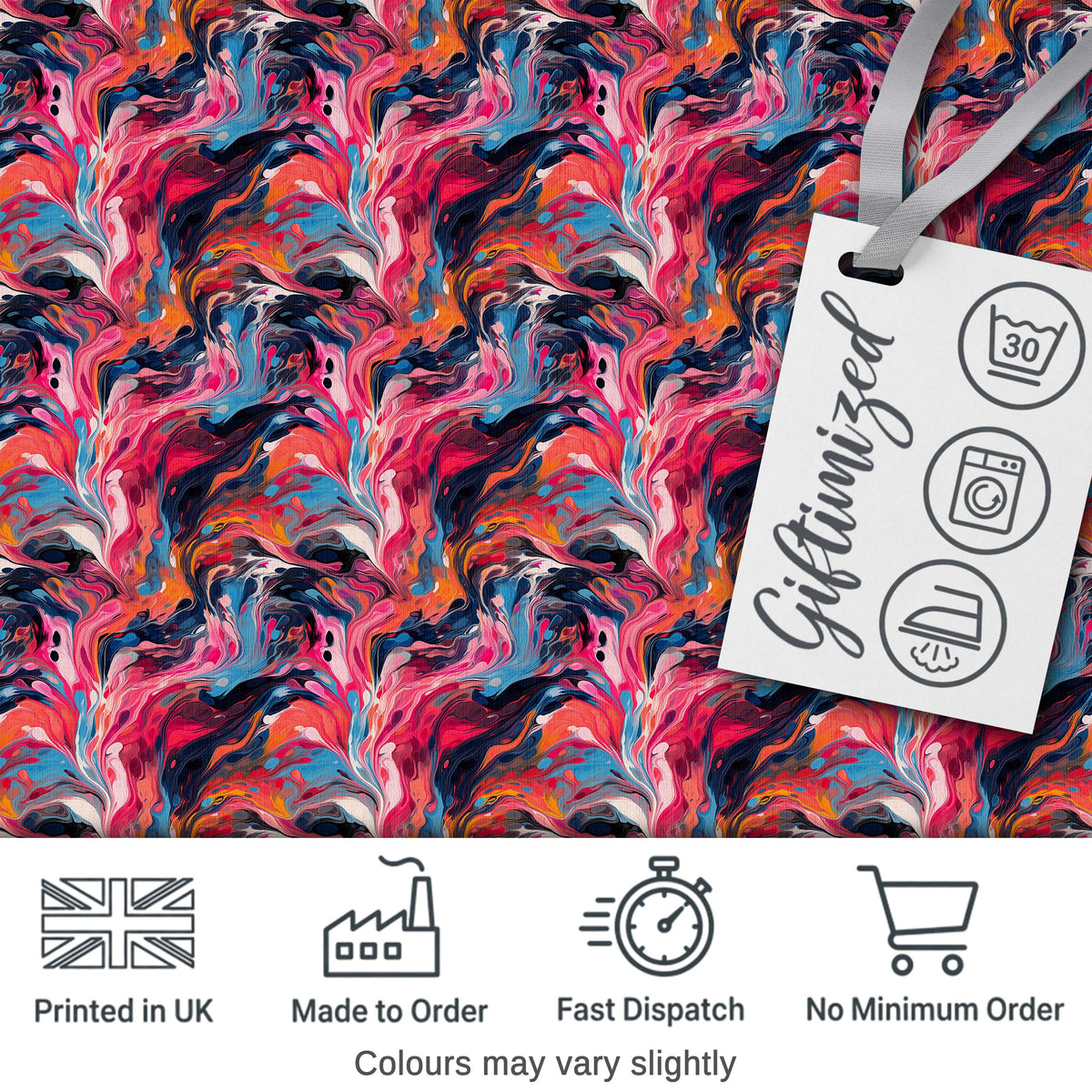 Vibrant Fluid Marble Swirl Abstract Pattern Pink Blue Orange Lovely  Digital Print Material by the Metre UK Sewing Quilting Textile