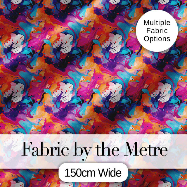 Colourful Liquid Marble Swirl Pink Purple Orange Abstract Pattern  Digital Print Material by the Metre UK Sewing Quilting Textile