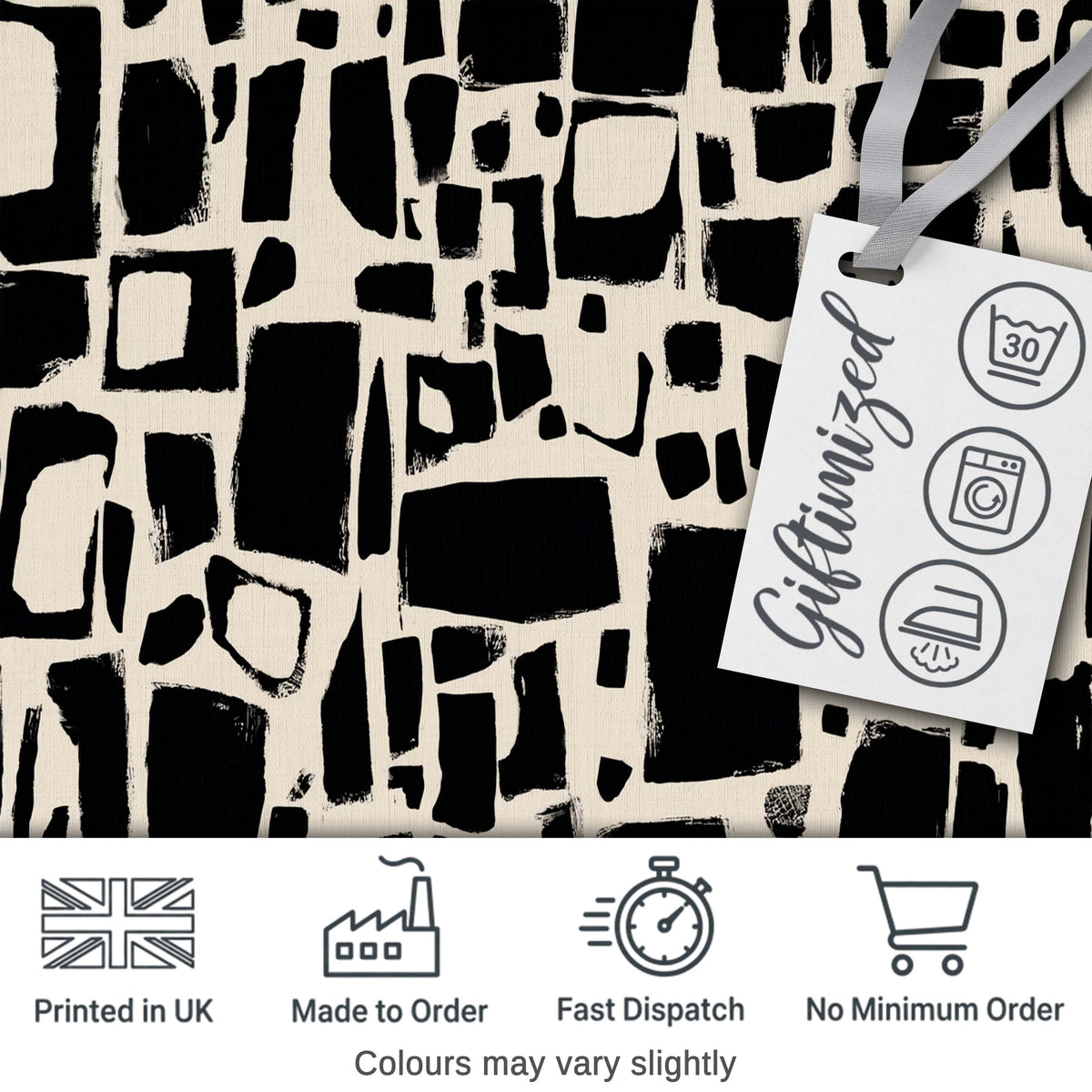 Irregular Mosaic Tiles Black Cream Abstract Geometric Pattern Lovely  Digital Print Material by the Metre UK Sewing Quilting Textile