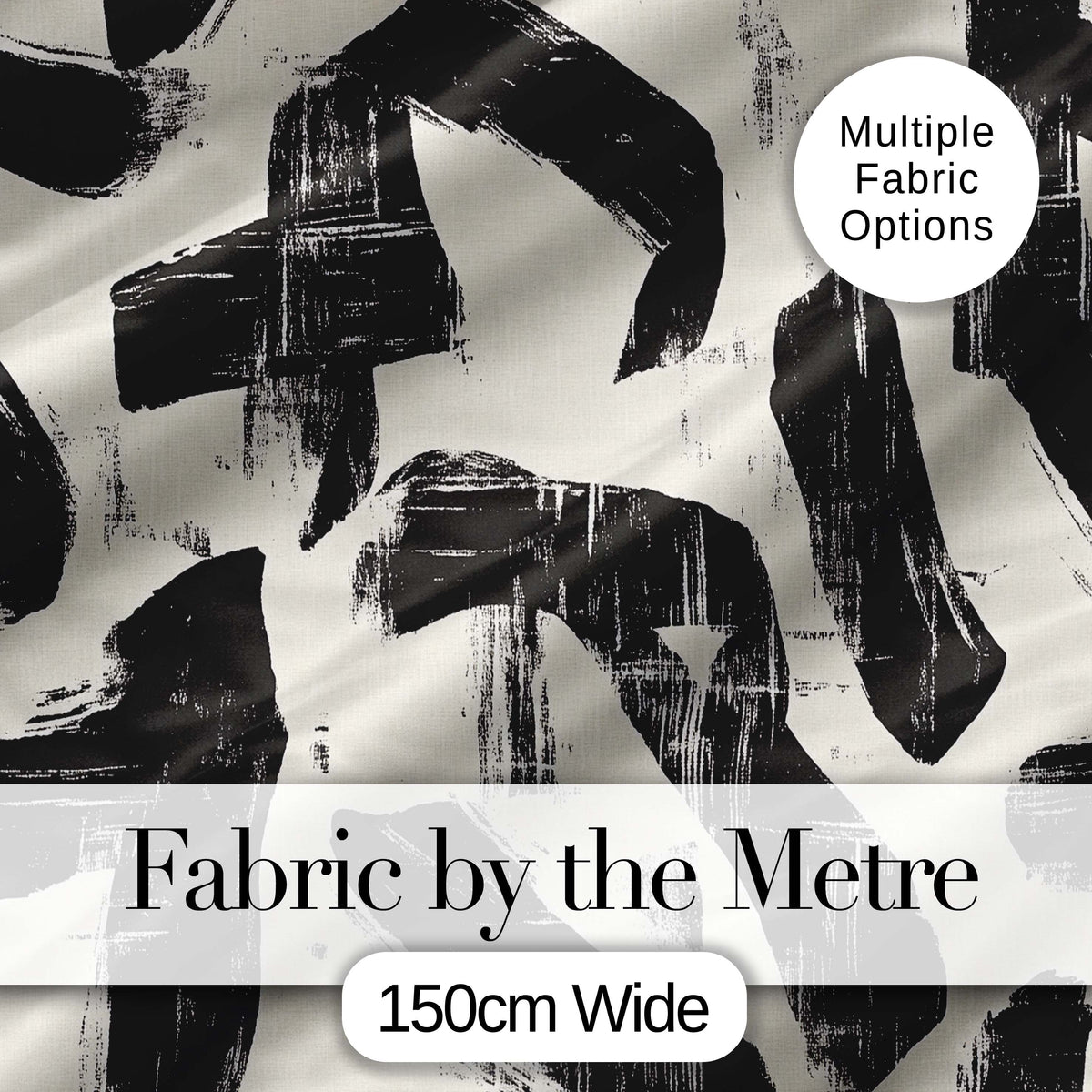 Bold Expressionist Brush Strokes Black Cream Artistic Abstract  Digital Print Material by the Metre UK Sewing Quilting Textile