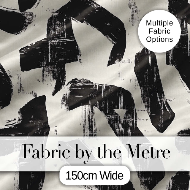 Bold Expressionist Brush Strokes Black Cream Artistic Abstract  Digital Print Material by the Metre UK Sewing Quilting Textile