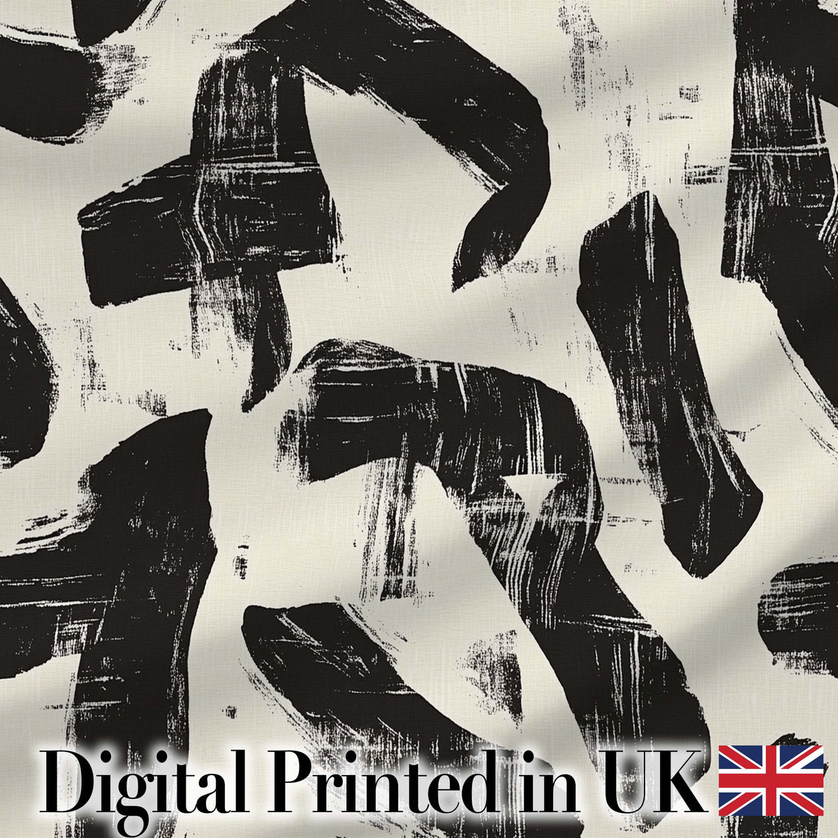 Bold Expressionist Brush Strokes Black Cream Artistic Abstract  Digital Print Material by the Metre UK Sewing Quilting Textile