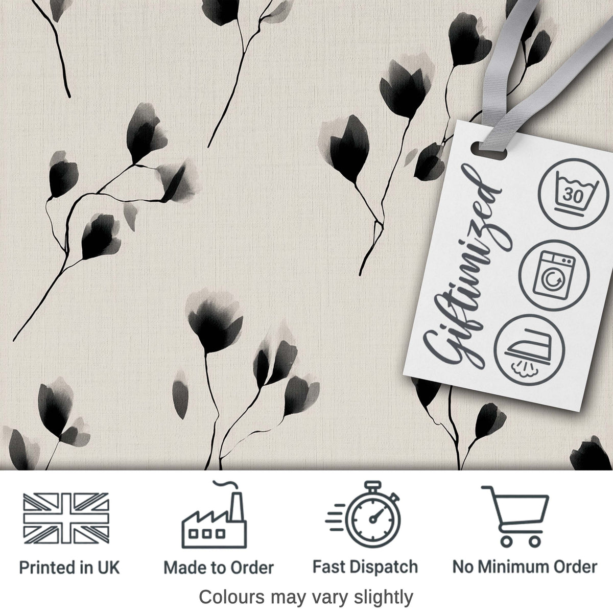 Minimal Floral Stems Black Cream Soft Botanical Pattern Lovely  Digital Print Material by the Metre UK Sewing Quilting Textile