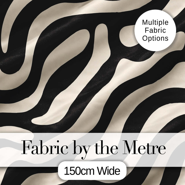 Fluid Zebra Waves Black Cream Organic Stripe Pattern Lovely  Digital Print Material by the Metre UK Sewing Quilting Textile