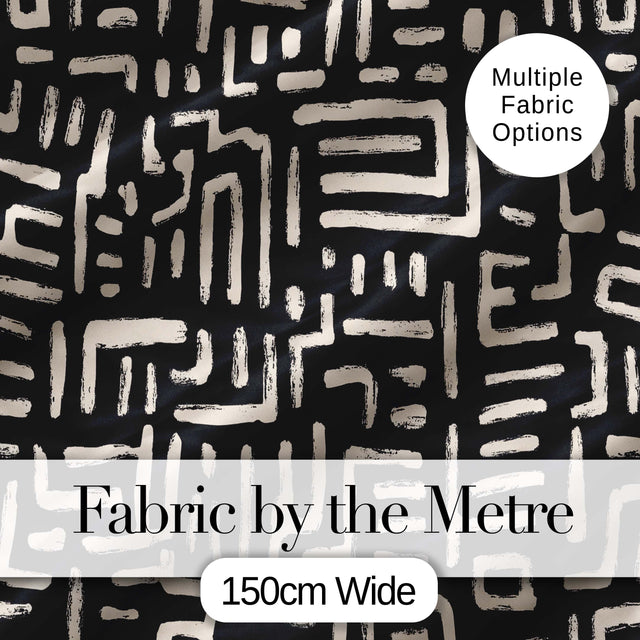 Tribal Maze Lines Black Cream Geometric Abstract Pattern Lovely  Digital Print Material by the Metre UK Sewing Quilting Textile