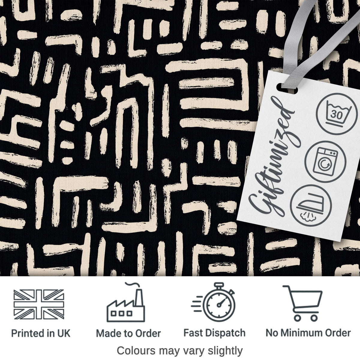 Tribal Maze Lines Black Cream Geometric Abstract Pattern Lovely  Digital Print Material by the Metre UK Sewing Quilting Textile