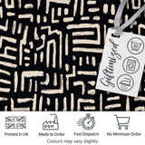 Tribal Maze Lines Black Cream Geometric Abstract Pattern Lovely  Digital Print Material by the Metre UK Sewing Quilting Textile