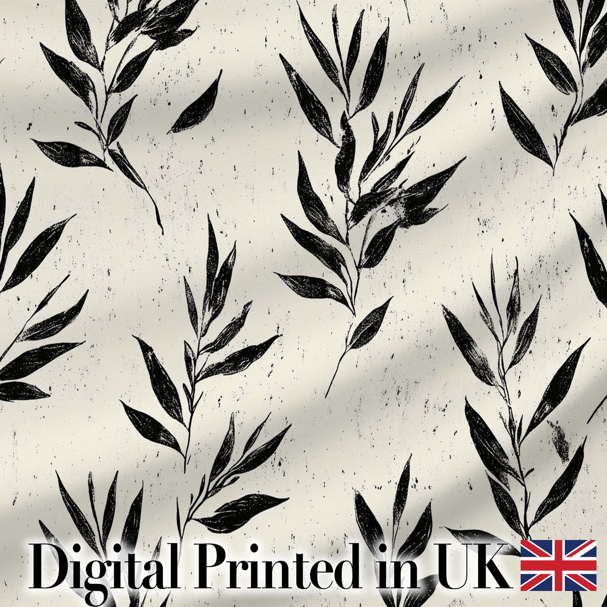 Scandinavian Floral Stems Black Cream Simple Flower Pattern Lovely  Digital Print Material by the Metre UK Sewing Quilting Textile