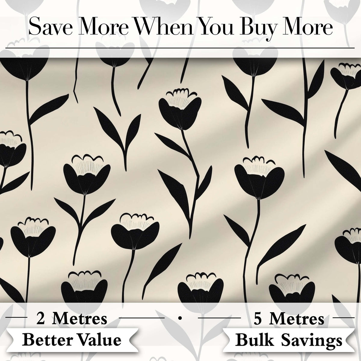 Delicate Botanical Sprigs Black Cream Minimal Floral Pattern Lovely  Digital Print Material by the Metre UK Sewing Quilting Textile