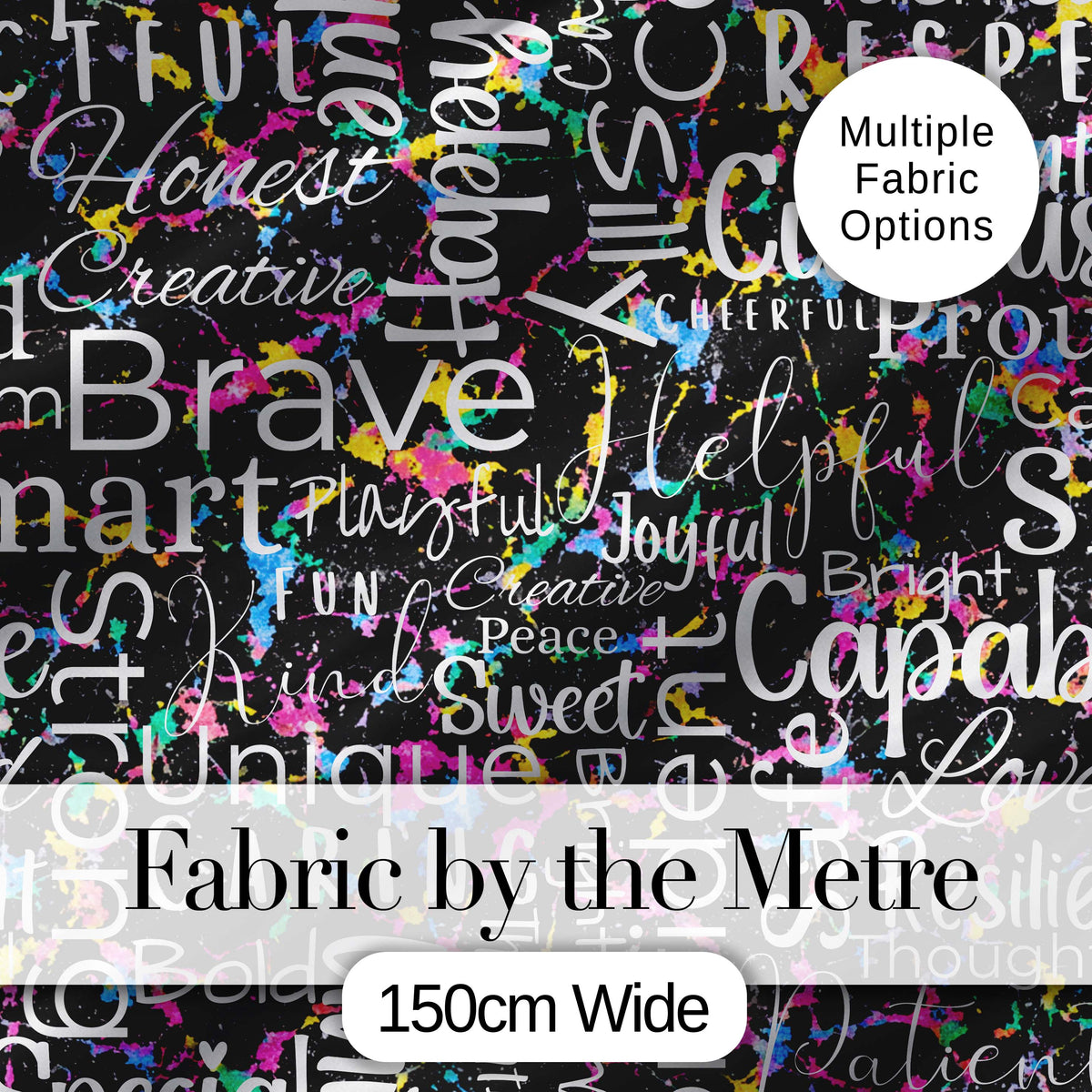 Neon Pink Sparkle Typography Black Motivational Word Pattern Lovely  Digital Print Material by the Metre UK Sewing Quilting Textile