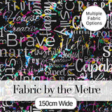 Neon Pink Sparkle Typography Black Motivational Word Pattern Lovely  Digital Print Material by the Metre UK Sewing Quilting Textile