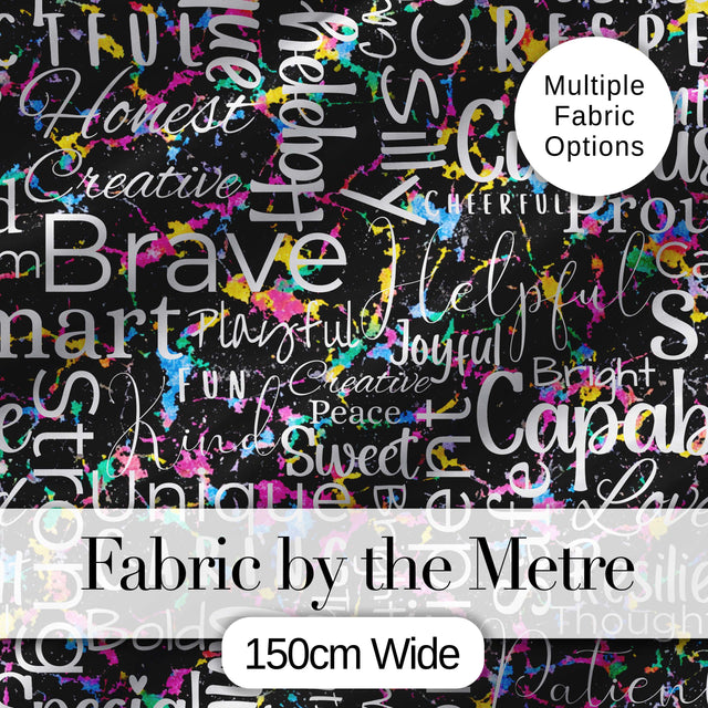 Neon Pink Sparkle Typography Black Motivational Word Pattern Lovely  Digital Print Material by the Metre UK Sewing Quilting Textile