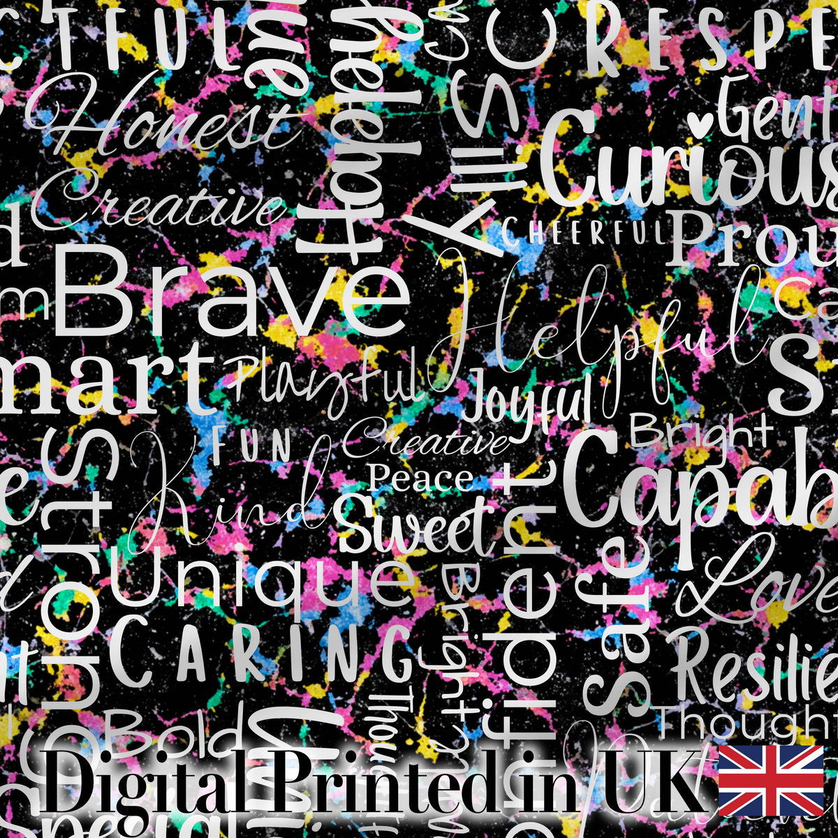 Neon Pink Sparkle Typography Black Motivational Word Pattern Lovely  Digital Print Material by the Metre UK Sewing Quilting Textile
