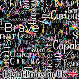 Neon Pink Sparkle Typography Black Motivational Word Pattern Lovely  Digital Print Material by the Metre UK Sewing Quilting Textile