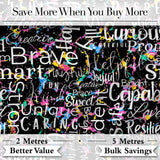 Neon Pink Sparkle Typography Black Motivational Word Pattern Lovely  Digital Print Material by the Metre UK Sewing Quilting Textile