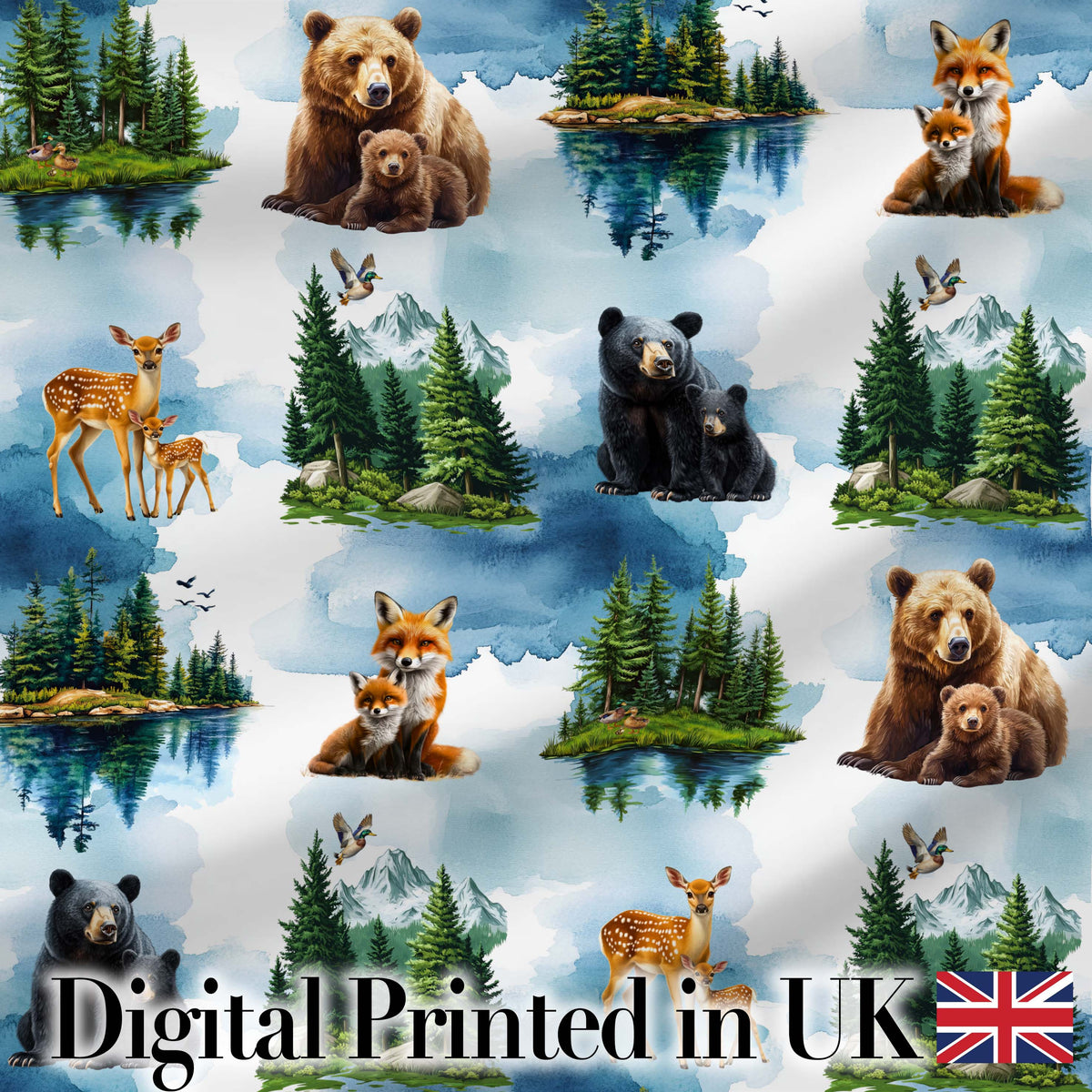 Cute Animal Alphabet Nursery Pattern Beautiful Coffee Cup Lovely  Digital Print Material by the Metre UK Sewing Quilting Textile