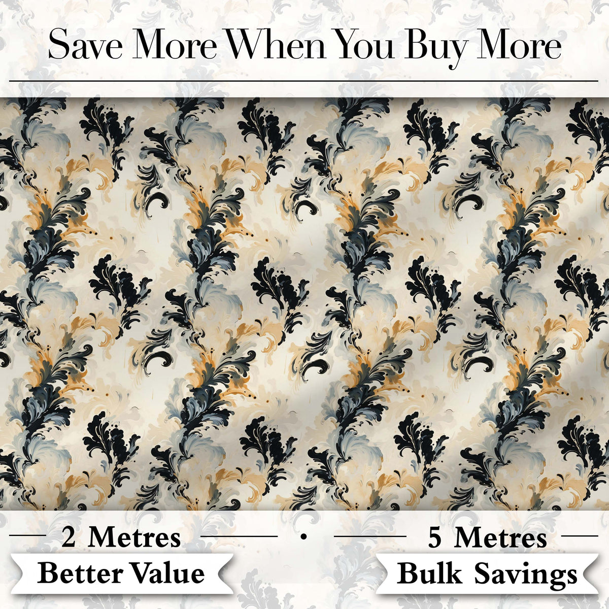 Blue Gold Baroque Floral Seamless Pattern Luxury Vintage Ornamental  Digital Print Material by the Metre UK Sewing Quilting Textile