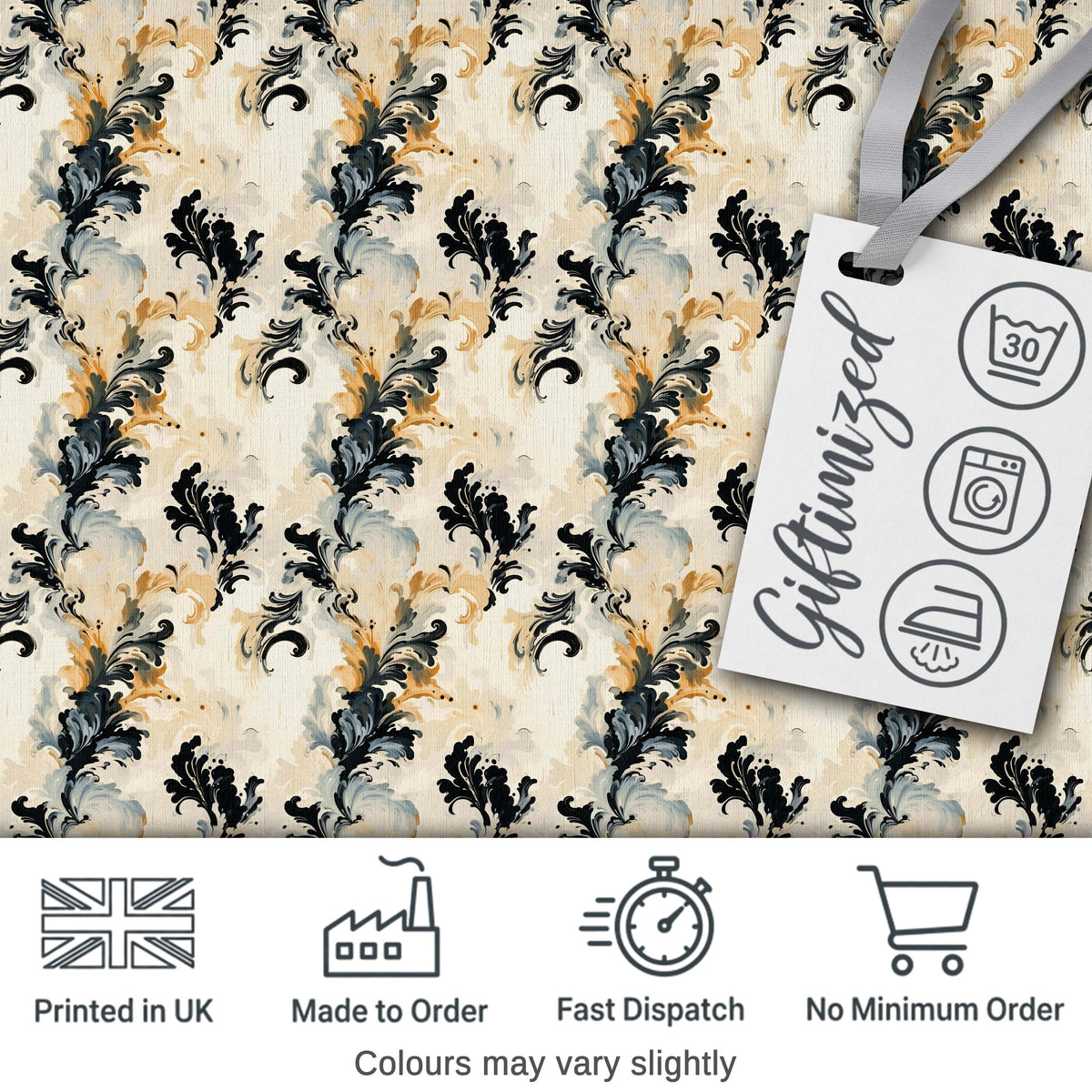 Blue Gold Baroque Floral Seamless Pattern Luxury Vintage Ornamental  Digital Print Material by the Metre UK Sewing Quilting Textile